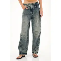 TENNIS - Jean Horseshoe de tiro bajo con jota asimétrica para mujer