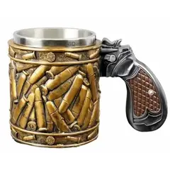 APOLO - Vaso taza Mug Decorativo Diseño Militar Balas Mango Pistola Colecciona