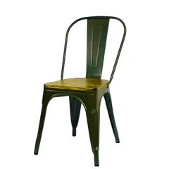 GENERICO - Silla Metálica Tolix Con Asiento En Madera KIT X2 COLOR VERDE OLIVA
