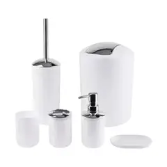GENERICO - Set Utensilios Accesorios De Baño Jabonera Papelera Juego X6 BLANCO