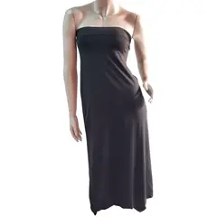 VIA7 - Vestido strapless estraple suelto adelante corto atras mas largo
