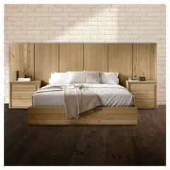 22 GRADOS DECORACION - Juego de Cama Raices Base cama 2 Mesas Cabecero en Roble