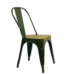 GENERICO - Silla Metálica Tolix Con Asiento En Madera KIT X4 COLOR VERDE OLIVA