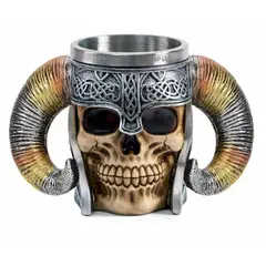 APOLO - Vaso Taza Mug Calavera Vikingo Mango de Cuernos Estilo Medieval