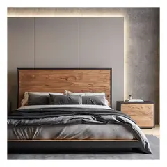 22 GRADOS DECORACION - Juego de alcoba Cama 2 Mesas y Cabecero en Roble Ultra