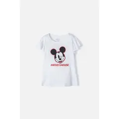 DISNEY - Camiseta de Mickey Mouse manga corta blanca para niña