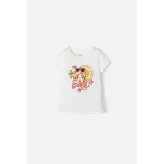 MATTEL - Camiseta de Barbie manga corta marfil para niña