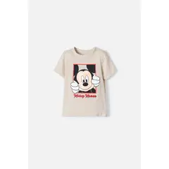 DISNEY - Camiseta de Mickey Mouse manga corta beige para niño 2T a 5T