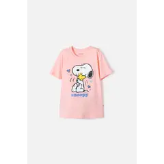 SNOOPY - Camiseta de manga corta mandarina para niña