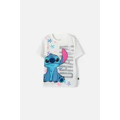 DISNEY - Camiseta de Stitch marfil de manga corta para niña