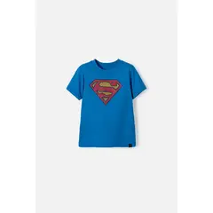 DC COMICS - Camiseta de Superman manga corta azul rey para niño 2T a 5T