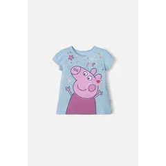 HASBRO - Camiseta de Peppa Pig manga corta azul clara para niña 2T a 5T