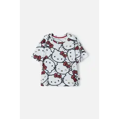 SANRIO - Camiseta de Hello Kitty blanca y roja manga corta para niña