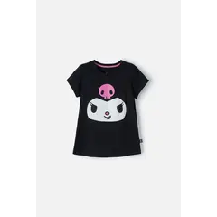 SANRIO - Camiseta de Kuromi negra manga corta para niña