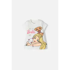 MATTEL - Camiseta de Barbie manga corta marfil para niña
