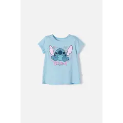 DISNEY - Camiseta de Stitch azul icónica para niña 2T a 5T