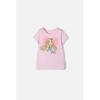 MATTEL - Camiseta de Barbie manga corta rosada para niña