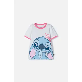 DISNEY - Camiseta de Stitch blanca estampada en frente para niña