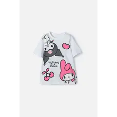 SANRIO - Camiseta de My Melody & Kuromi blanca estampada en frente para niña