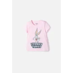 WARNER BROS - Camiseta de Looney Tunes manga corta rosada para niña