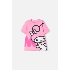 SANRIO - Camiseta de My Melody & Kuromi rosada con estampado en frente para niña