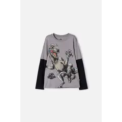 UNIVERSAL - Camiseta de Jurassic World gris y negra doble manga para niño
