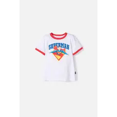 DC COMICS - Camiseta se Superman blanca y roja manga corta para niño 2T a 5T