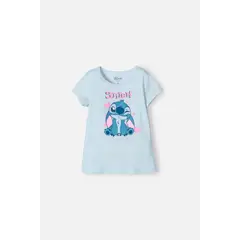 DISNEY - Camiseta de Stitch manga corta azul para niña