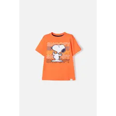 SNOOPY - Camiseta de manga corta naranja para niño 2T a 5T