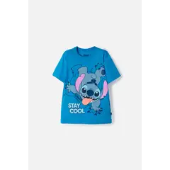 DISNEY - Camiseta de Stitch manga corta azul para niño