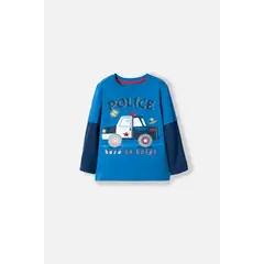 LITTLEMIC - Camiseta azul manga larga para niño 2T a 5T