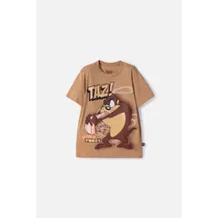 WARNER BROS - Camiseta de los Looney Tunes café estampada en frente para niño