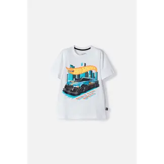 HOT WHEELS - Camiseta de blanca manga corta para niño