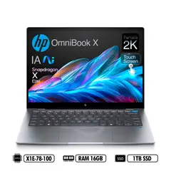 HP - Portátil OmniBook X 14 2K Fe0001la Táctil Snapdragon X Elite X1E - RAM 16GB 1TB SSD Silver