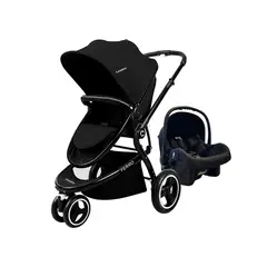 CARESTINO - Coche Ferro V2 Negro con Porta bebé y Moisés