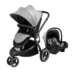 CARESTINO - Coche Ferro V2 Gris Claro con Porta bebé y Moisés