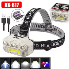GENERICO - Linterna Frontal LED HX-817 Pila Recargable, 5 LEDs + COB