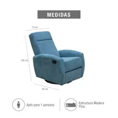 ELITE LIVING - SILLA RECLINABLE ALASKA 1 PTO GIRAT/MECE MICROFIBRA INDIGO