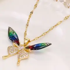 GENERICO - Collar Cadena Con Dije De Mariposa Con Circon En Acero Inoxidable