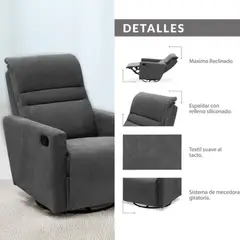 ELITE LIVING - SILLA RECLINABLE ARTHUR MECEDORA GIRATOR MICROFIBRA HUMO