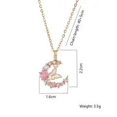 GENERICO - Collar Cadena Con Dije Mariposa Luna Blanco Rosa En Acero Inoxidable