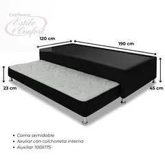 ESTILO Y CONFORT - Basecama Nido 120x190 Tela Negra Pata Metalica
