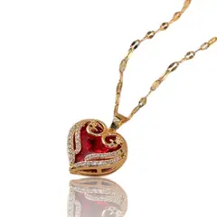 GENERICO - Collar Cadena Con Dije Corazon Rojo Con Circon En Acero Inoxidable