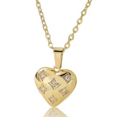 GENERICO - Collar Cadena Con Dije Corazon Dorado Con Circon En Acero Inoxidable