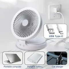 GENERICO - Ventilador Portátil Recargable USB Oscilante 4 Velocidades con Luz LED