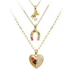 GENERICO - Trio Collar Cadena Con Dije Corazon Herradura Oso En Acero Inoxidable
