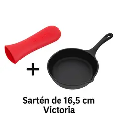 VICTORIA - Combo Sartén de Hierro Fundido de 16,5 Cm + Mango de Silicona