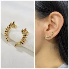 GENERICO - Aretes Topos De Rama Olivo Multicolor En Rodio + Caja