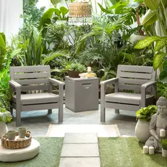 RIMAX - Combo Balcón 2 Sillones + Baúl de 100 litros - Gris Cemento