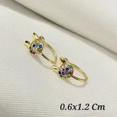 GENERICO - Aretes Earcuff De Conejo Circon Multicolor En Rodio + Caja